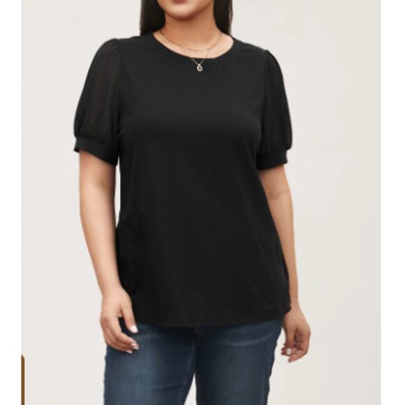 BloomChic Tops - BLOOMCHIC 14-16 1X Plus Black Chiffon Patchwork Puff Sleeve T shirt NWT B88